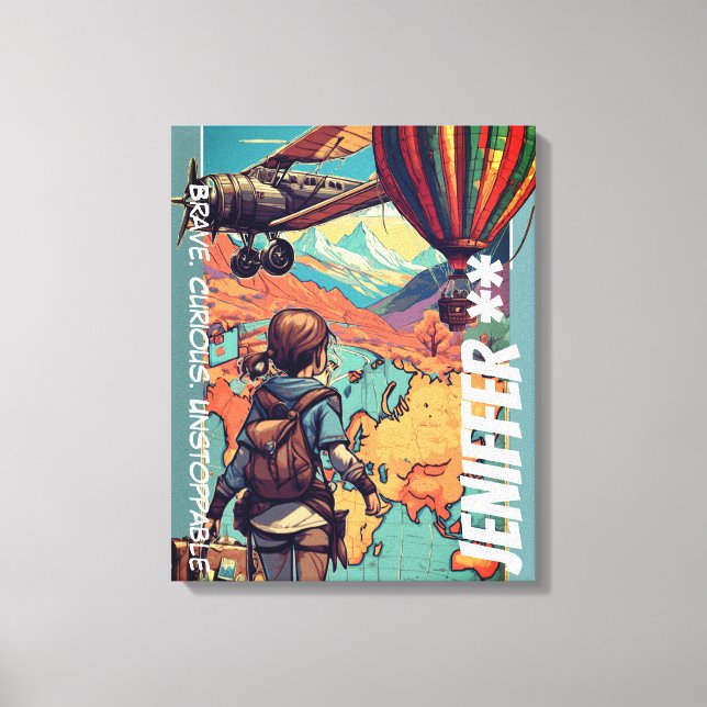 Lienzo Chica Aventurera, Tema de Viaje Personalizado (Anverso)