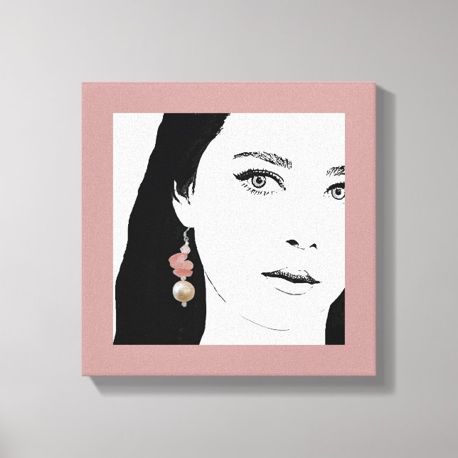 Lienzo chica cara moda ilustracion floral lindo (Anverso)