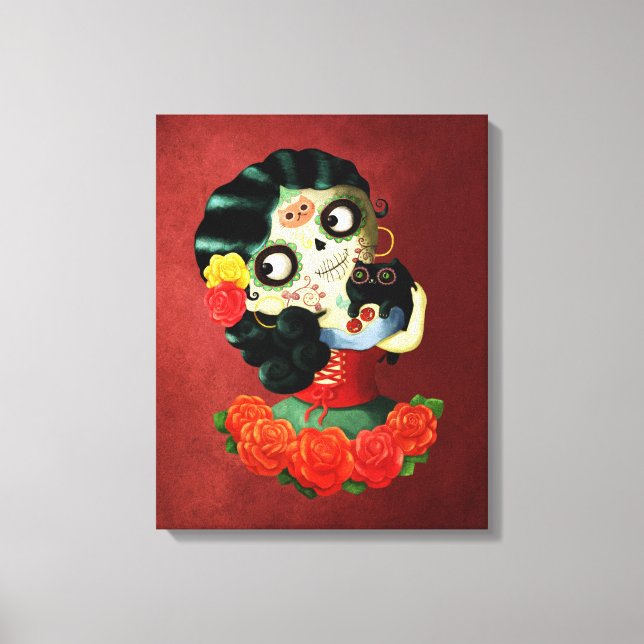 Lienzo Chica Catrina Mexicana de Dia los Muertos (Anverso)