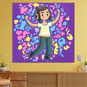 Lienzo Chica con audífonos con flexión y relajación