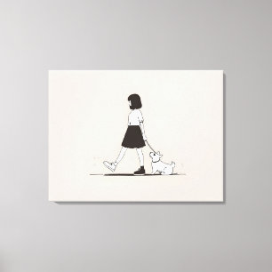 Lienzo Chica con el perro