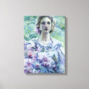 Lienzo Chica con flores moradas (por Robert Reid)