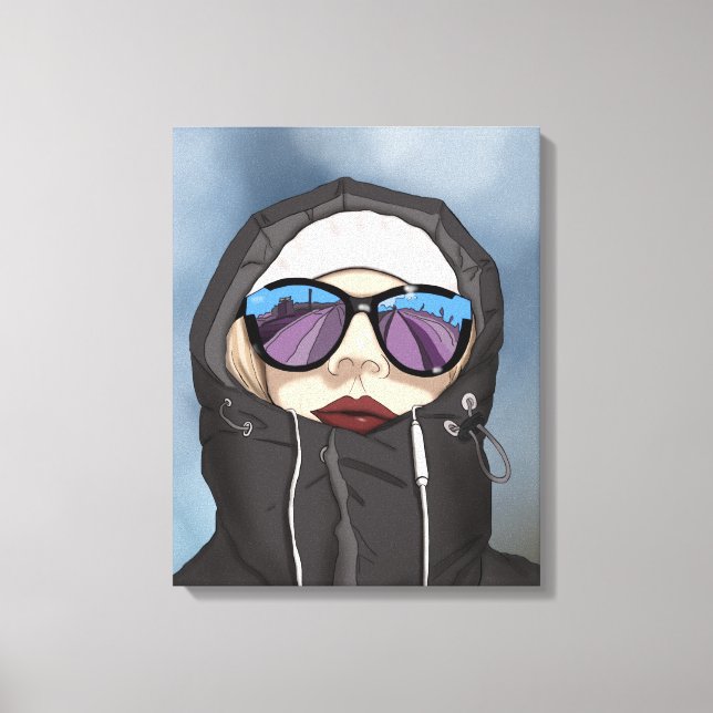 Lienzo Chica con gafas de sol Invierno (Anverso)