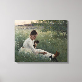 Lienzo Chica con gatos en un paisaje veraniego (gatitos)