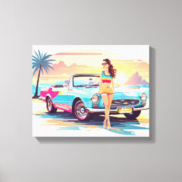 Lienzo Chica con la naturaleza del coche y del sueño