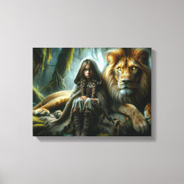 Lienzo Chica con león