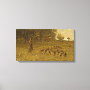 Lienzo Chica con pavos