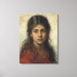 Lienzo Chica con un Shawl Rojo (por Alexei Harlamoff)