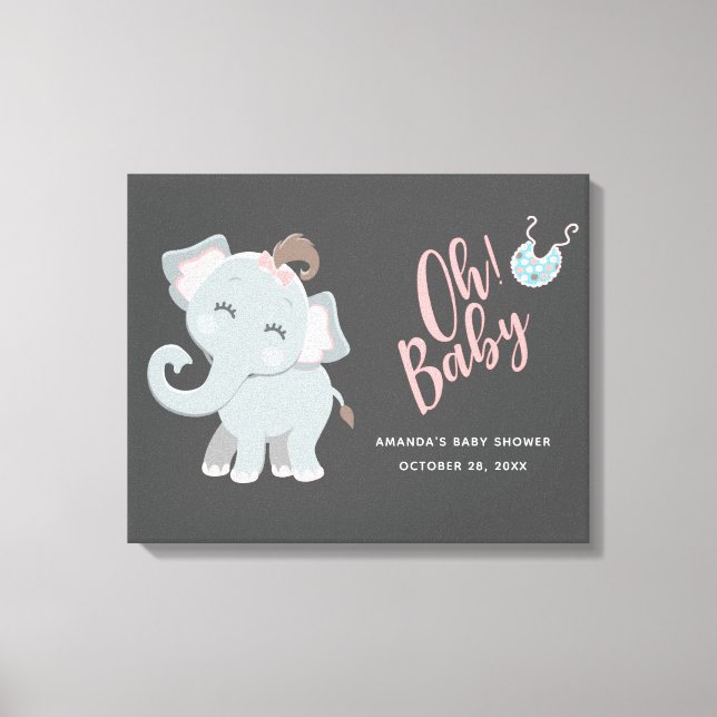 Lienzo Chica Cute Elephant Baby Shower (Anverso)