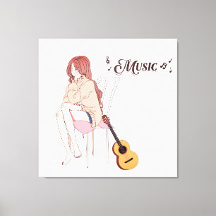 Lienzo Chica de Anime Sentada con notas musicales y getar