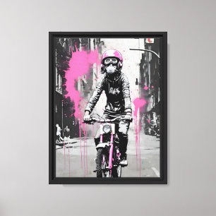 Lienzo Chica de cascos rosados estilo Banksy en bicicleta