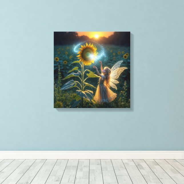 Lienzo Chica de hadas lanzando un golpe a un girasol (Insitu (piso de madera))