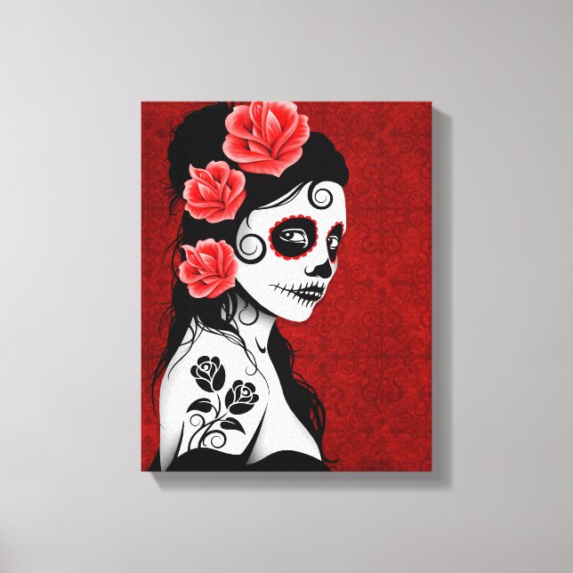 Lienzo Chica de la Calavera del Azúcar Muerto - rojo (Anverso)