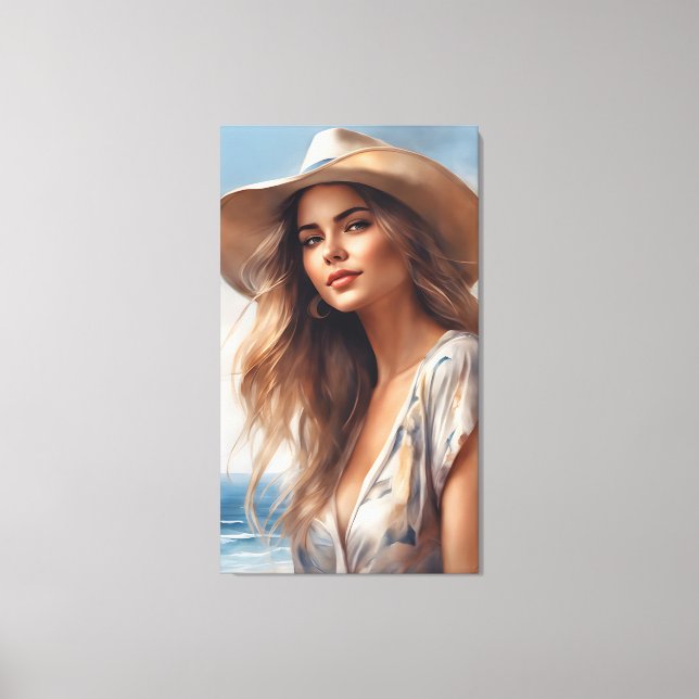 Lienzo Chica de la pradera con sombrero de vaquero (Anverso)