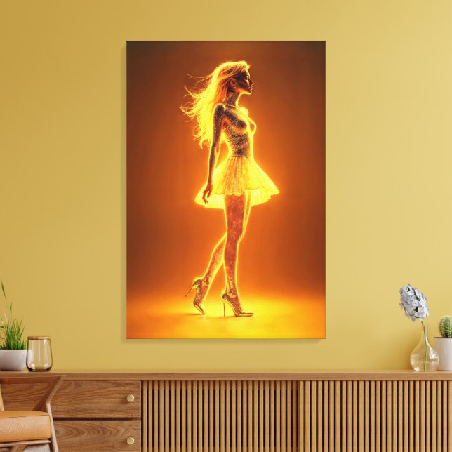 Lienzo Chica de neón dorado en la elegancia de la moda br (Insitu (Sala de estar))