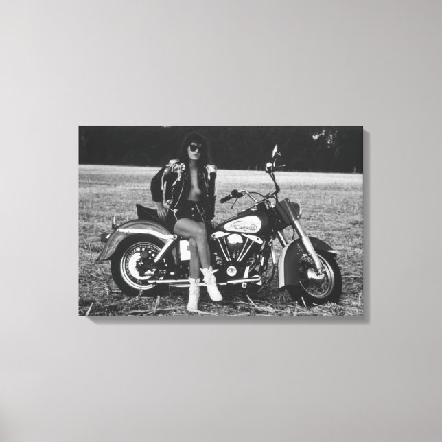 Lienzo Chica de pinup de moto (Anverso)