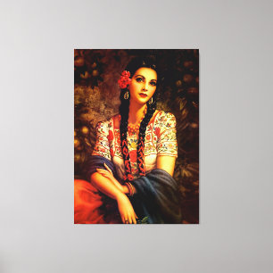 Lienzo Chica de pinza de cosecha mexicana con trenzas lar