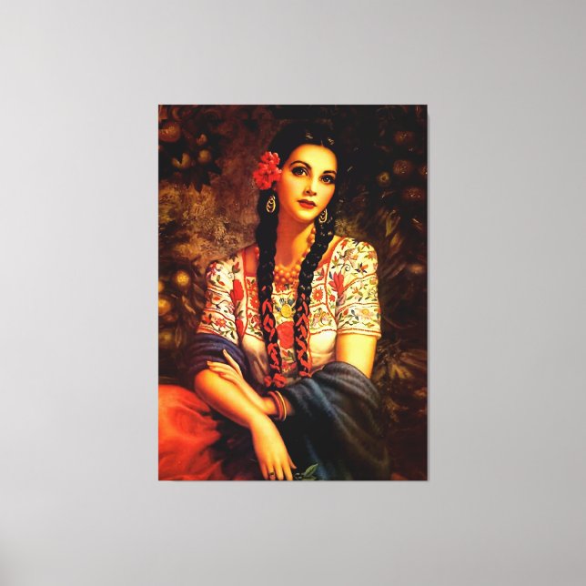 Lienzo Chica de pinza de cosecha mexicana con trenzas lar (Anverso)