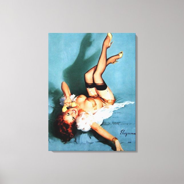 Lienzo Chica de pinza de teléfono retro de época (Anverso)