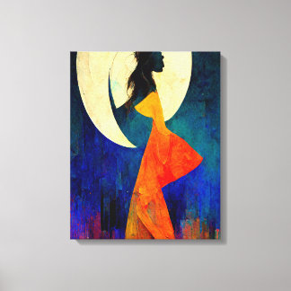 Lienzo Chica de playa abstracto con luna llena