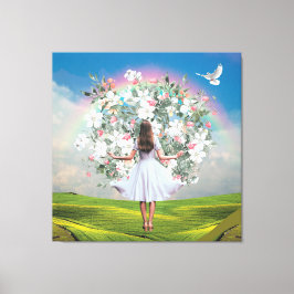 Lienzo Chica de vestir blanco Bouquet Rainbow Sky Collage