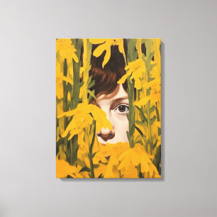 Lienzo Chica en flores amarillas, pintura, decoración, te