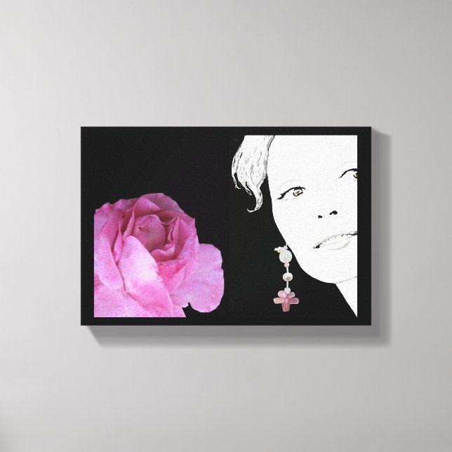Lienzo Chica en ilustracion de moda floral de arete rosa (Anverso)