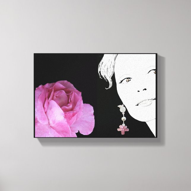 Lienzo Chica en ilustracion de moda floral de arete rosa (Anverso)