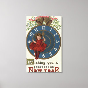 Lienzo Chica en la sentada roja en el reloj