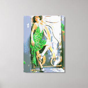 Lienzo chica en lona envuelta vestido verde