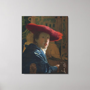 Lienzo Chica en un Vermeer Gorra Rojo