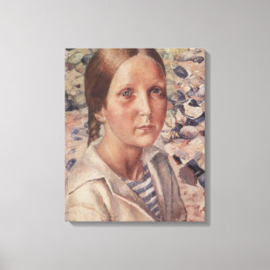 Lienzo Chica en una playa de guijarros