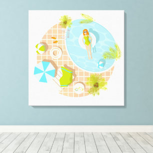 Lienzo Chica fiesta de la piscina en la playa de verano d