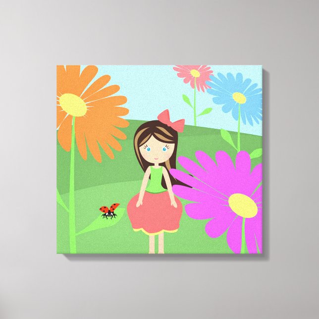 Lienzo Chica, Flores y Ladybug (Anverso)