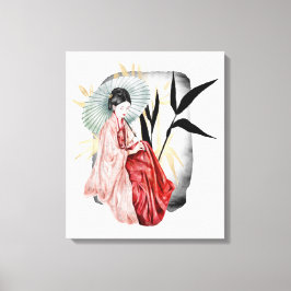 Lienzo chica Geisha japonés lindo
