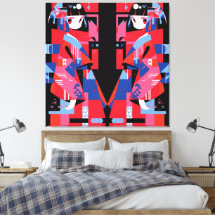 Lienzo Chica Japonesa Abstracta Moderna - Kimono Geométri