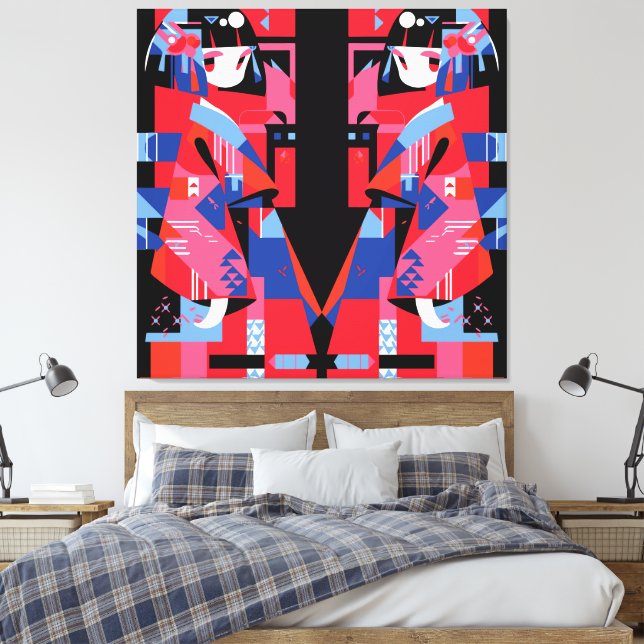 Lienzo Chica Japonesa Abstracta Moderna - Kimono Geométri (Insitu(Dormitorio))