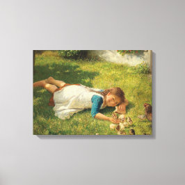 Lienzo Chica jugando con chicles (pollo y pollo)