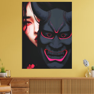 Lienzo Chica Misteriosa con Máscara Oni Horror Japonés Os