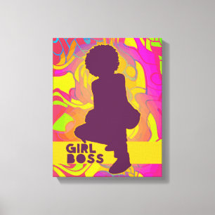 Lienzo Chica negro jefe con afro Groovy neón psicodélico