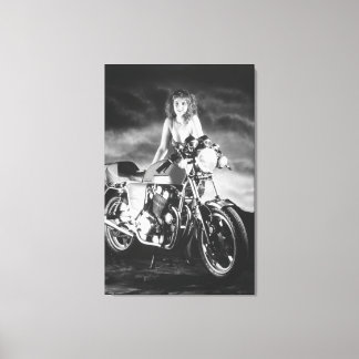 Lienzo Chica Pinup Motocicleta Clásica