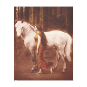 Lienzo Chica romántico del Victorian con el caballo