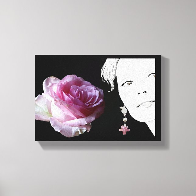 Lienzo chica rosa rosado bonito cara ilustracion de moda (Anverso)