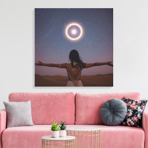 Lienzo Chica Silueta bajo la Luz de la Luna Noche Celes