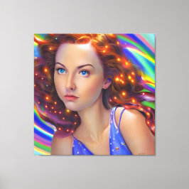 Lienzo Chica soñado con luces arcoiris