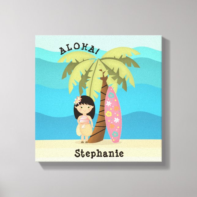 Lienzo Chica Surfista de Hawái (Anverso)