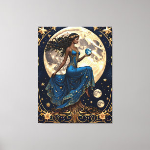 Lienzo chica tarot con raíces y luna - pintura
