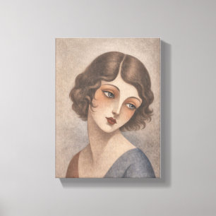 Lienzo Chica tímida Flapper en colores pastel