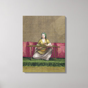 Lienzo Chica turco, bordando, siglo XVIII (engravin