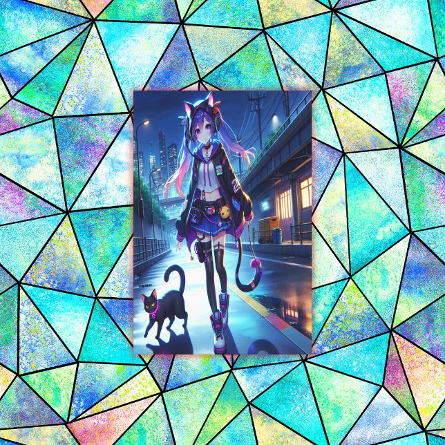 Lienzo Chica y gato de Anime Gamer | Extra grande (Subido por el creador)